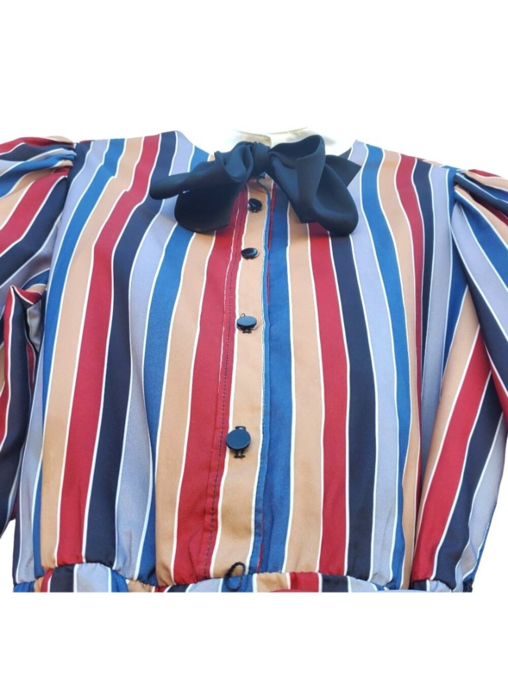 Vintage Shirtdress Dress Stripe Long Sleeve S 70s Modest Polyester - Picture 6 of 12